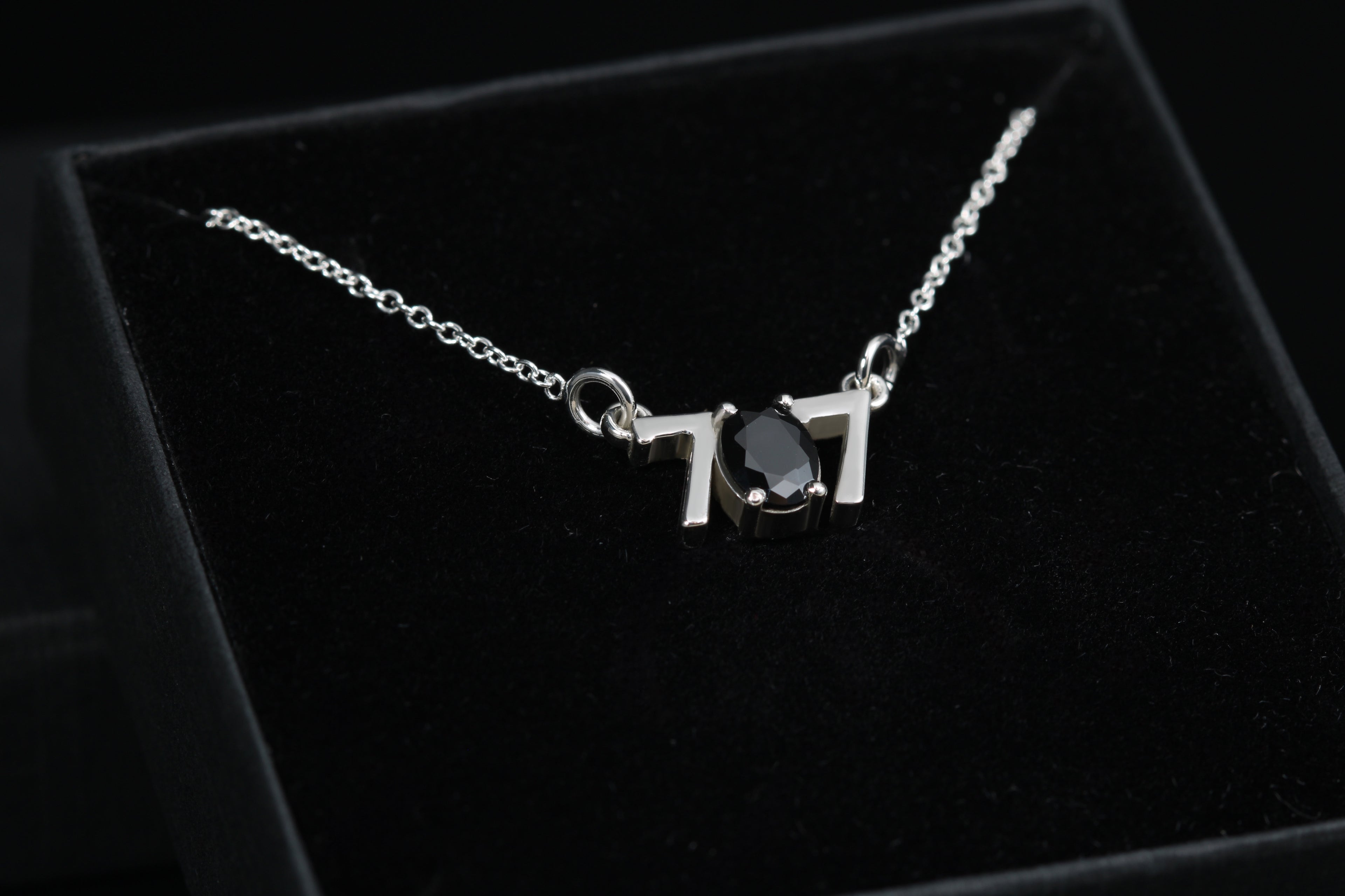 Detail of black cubic zirconia in 707 necklace