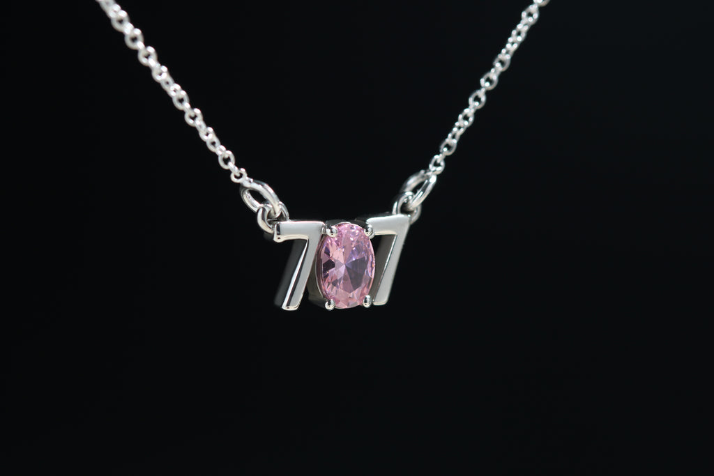 Detail of pink cubic zirconia in 707 necklace
