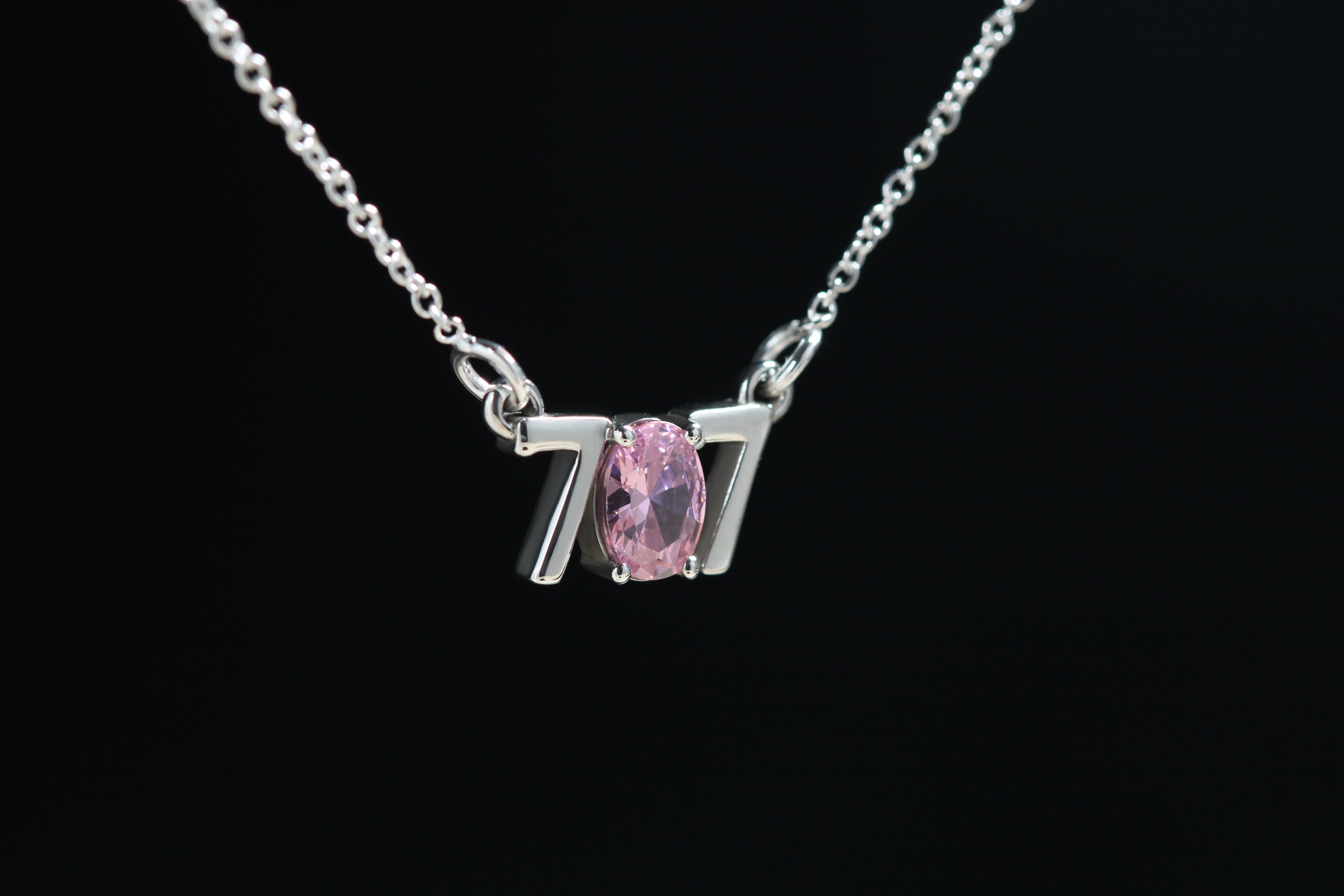 Detail of pink cubic zirconia in 707 necklace