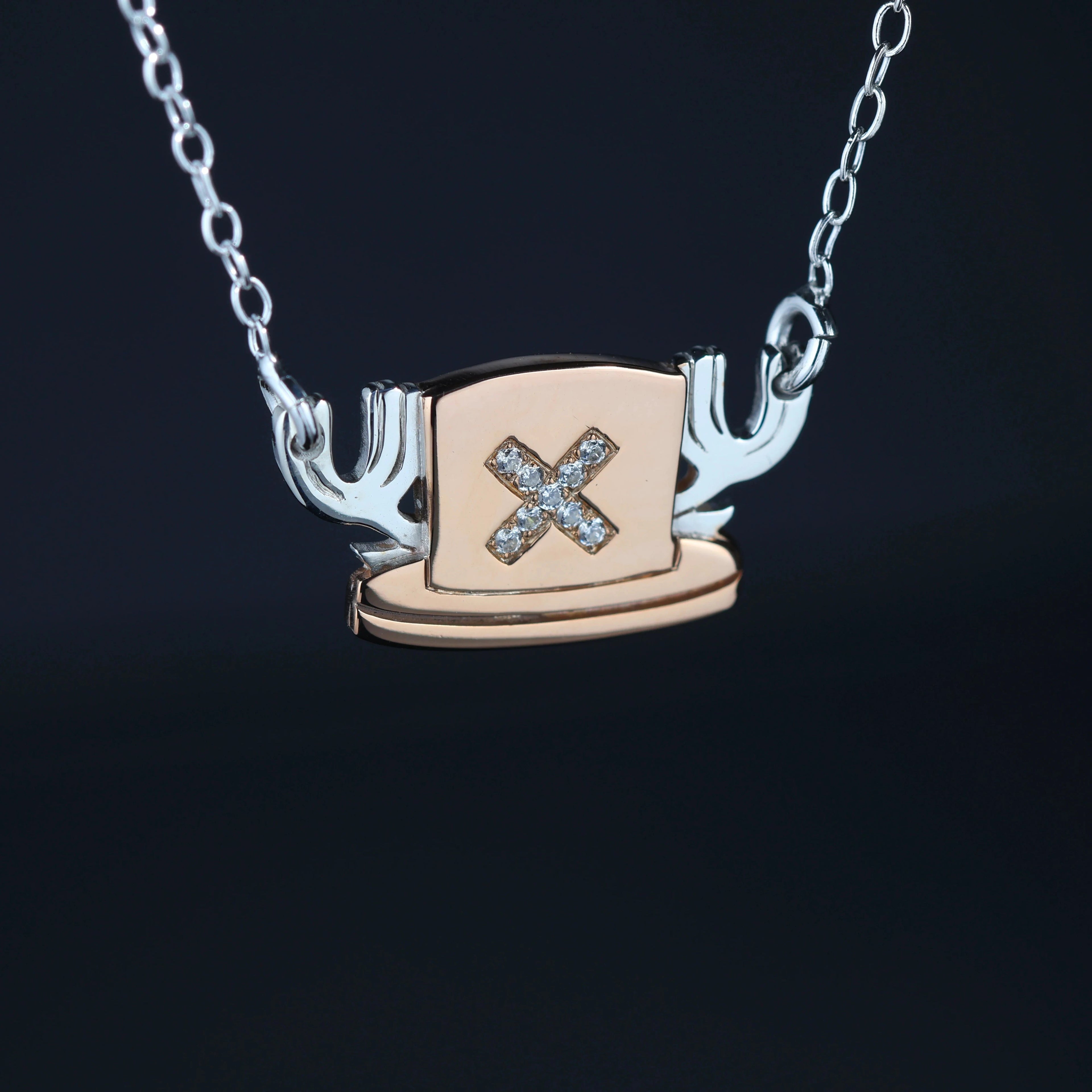 Sterling silver hat necklace with rose gold plating