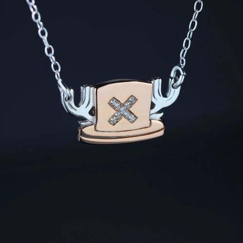 Sterling silver hat necklace with rose gold plating