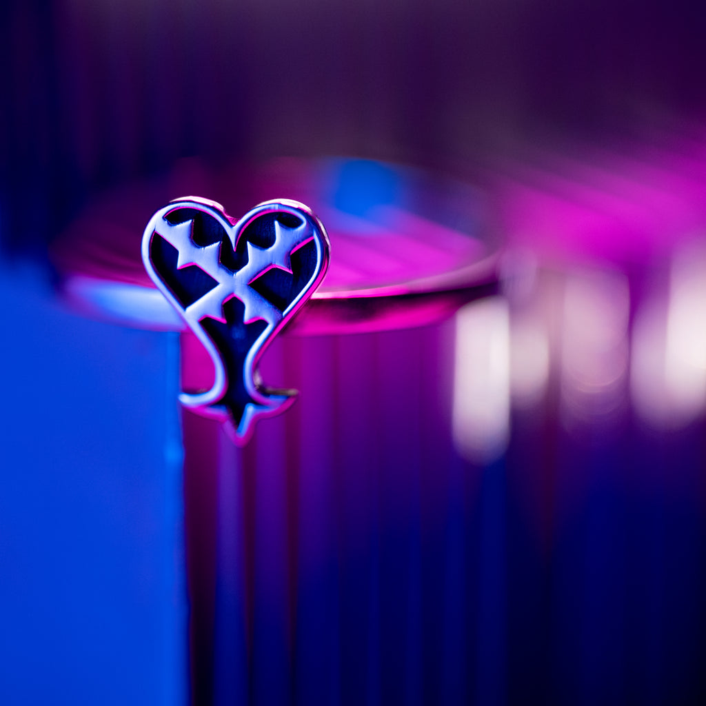 Detail of Kage ring showing inverted heart design in sterling silver