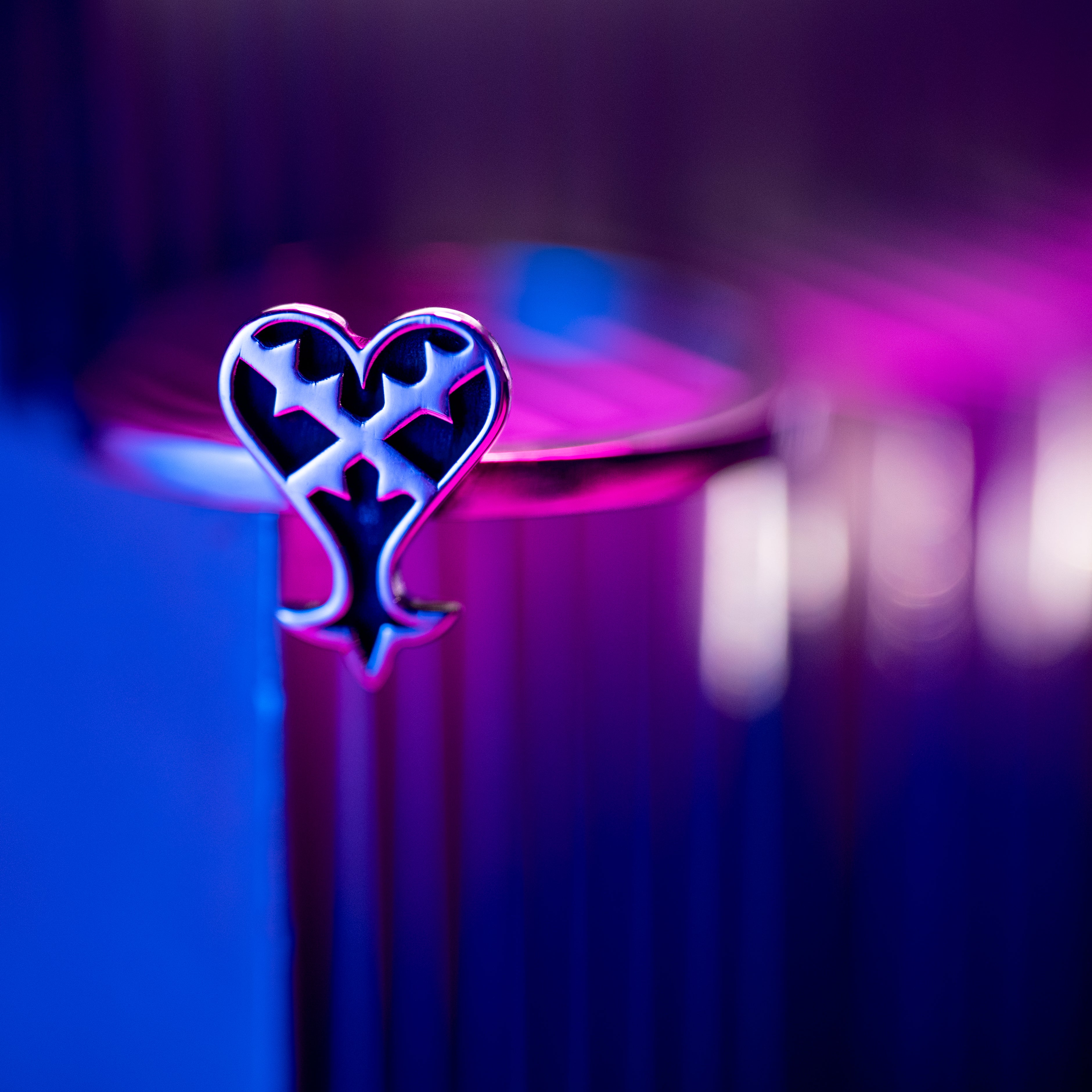 Detail of Kage ring showing inverted heart design in sterling silver