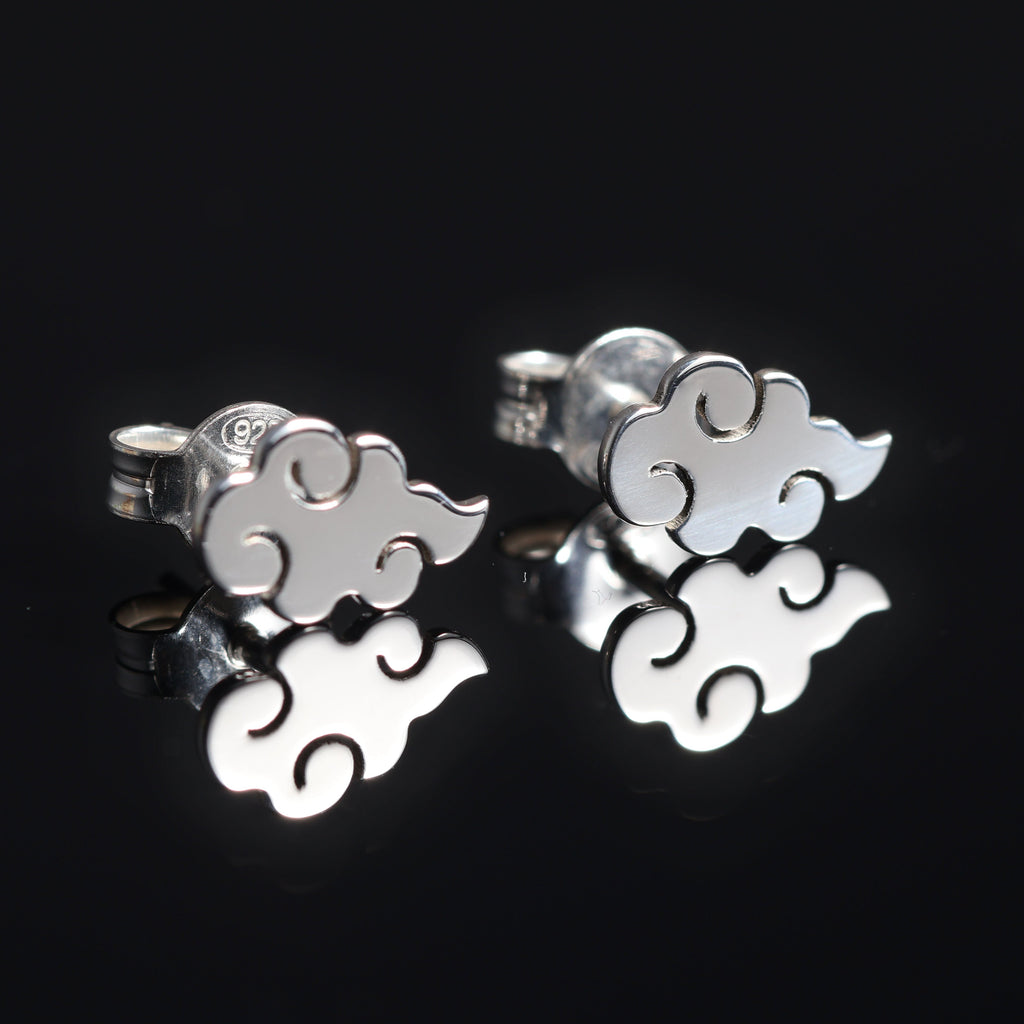 Kumo earrings in sterling silver with cloud symbol design inspired by anime aesthetics