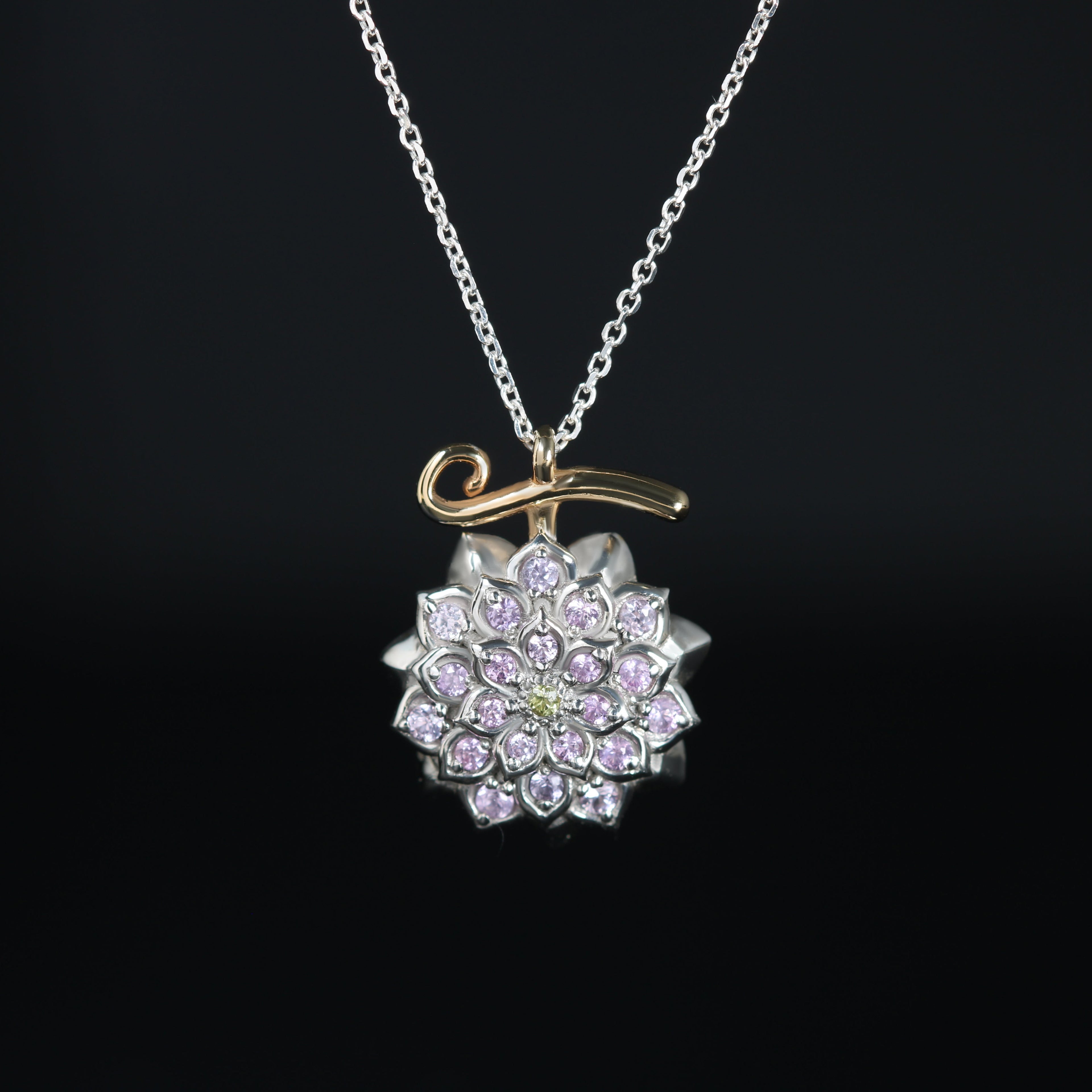 Sterling silver flower fruit necklace with sapphires