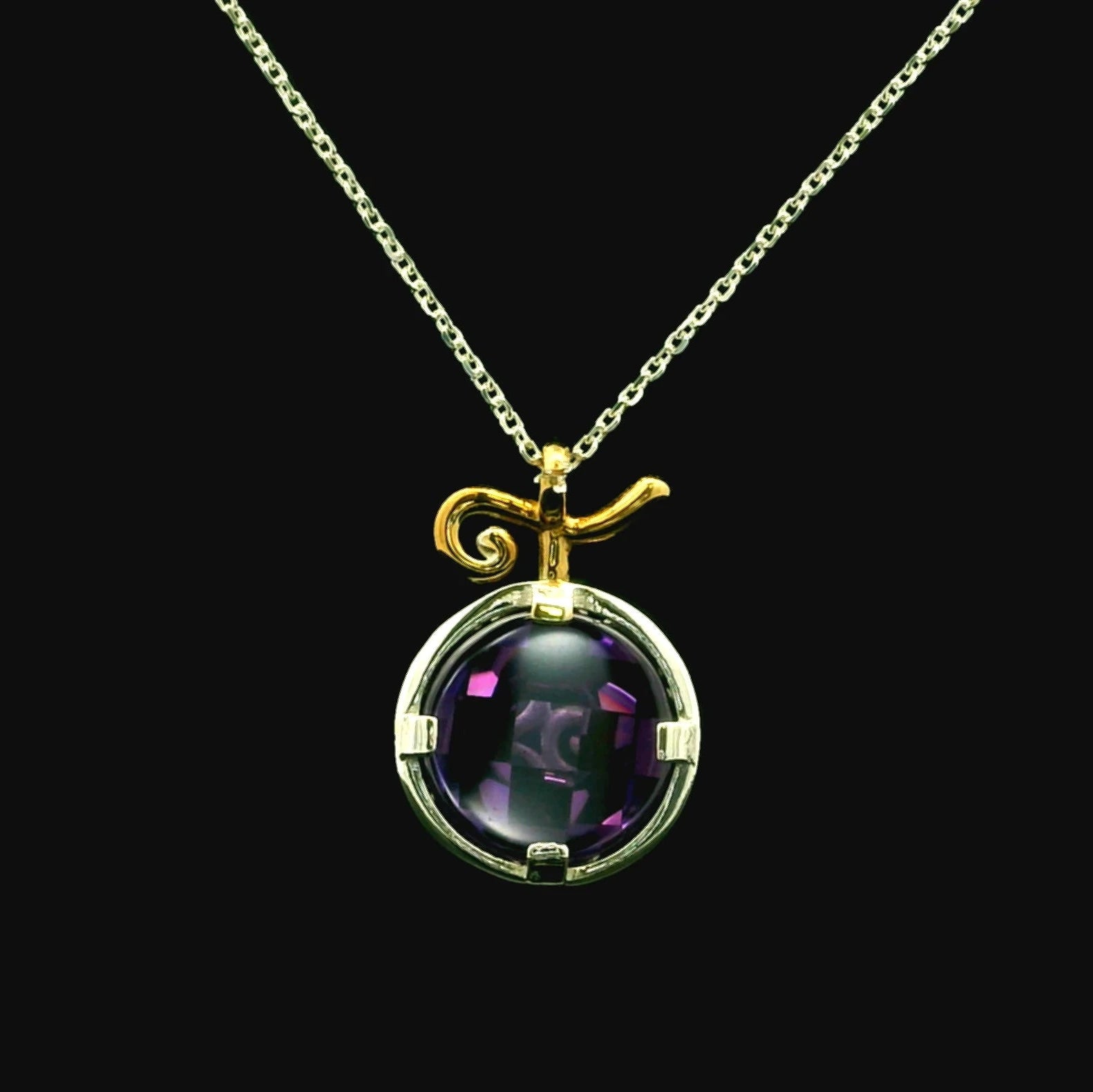 Purple fruit necklace worn – sterling silver pendant