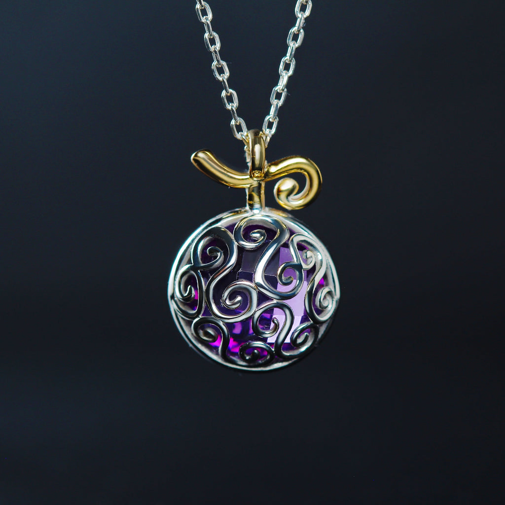 Sterling silver purple fruit necklace with cubic zirconia