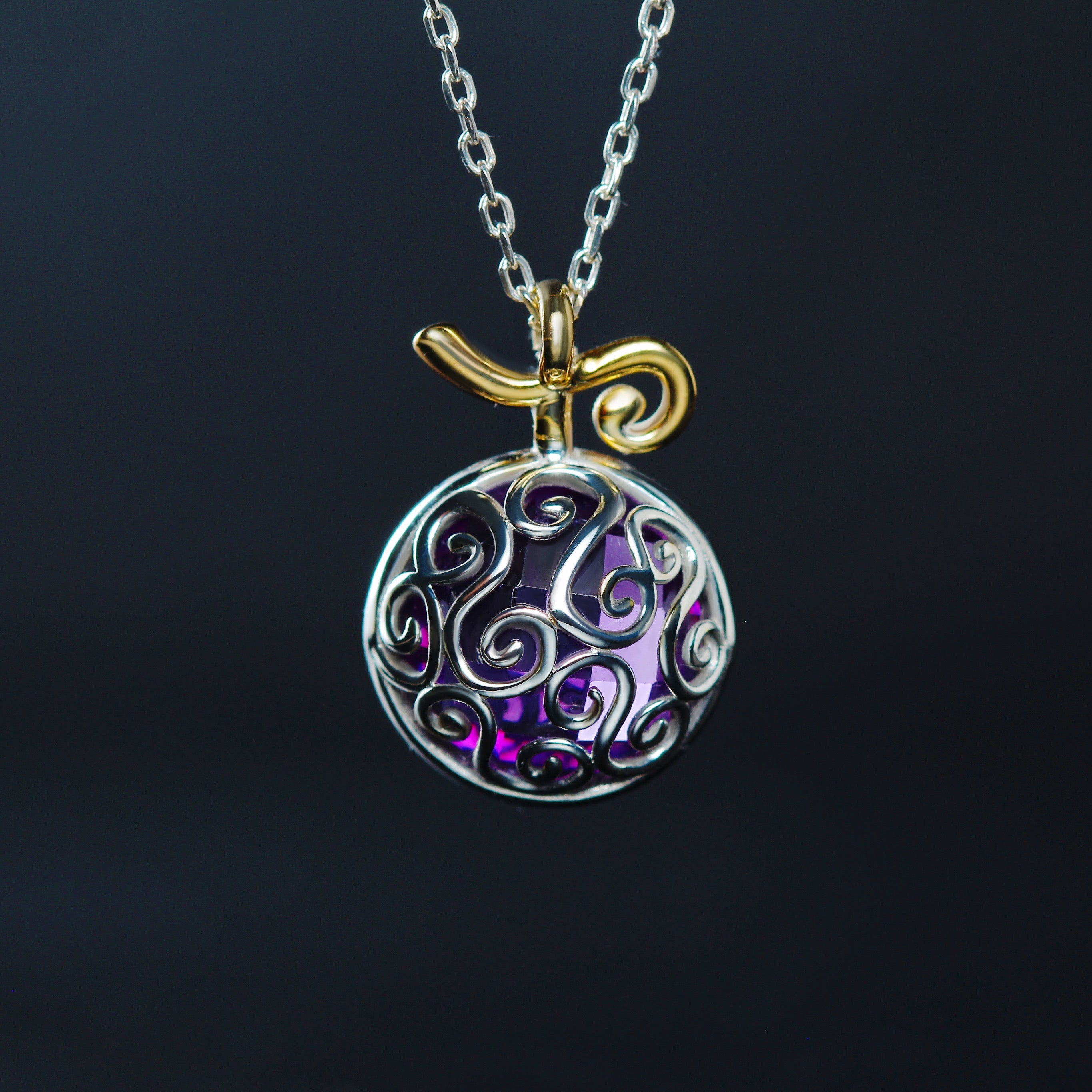 Sterling silver purple fruit necklace with cubic zirconia