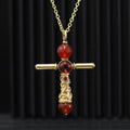 Second brave cross gold plated sterling silver necklace with garnet and carnelian details