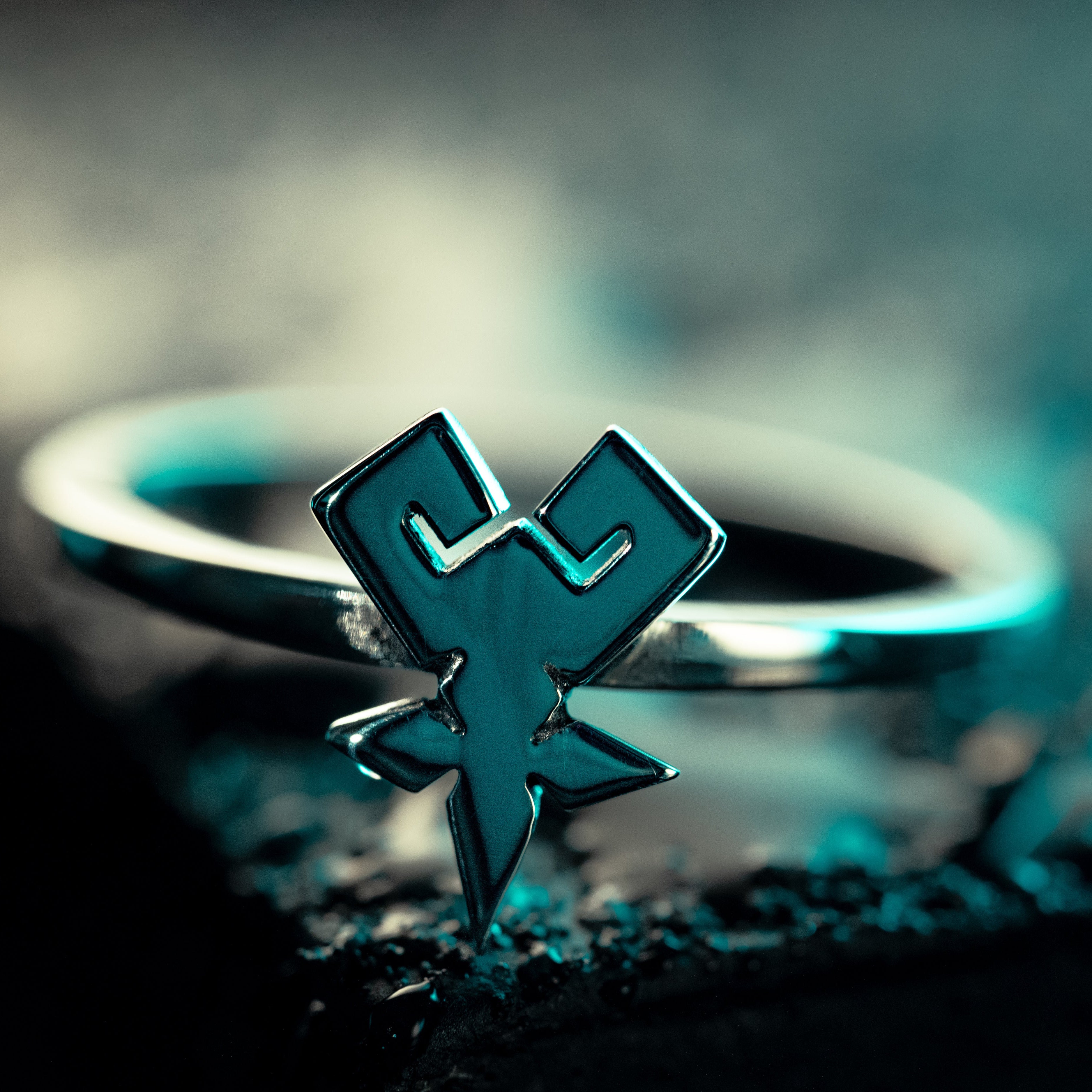 Detail of Shihan ring showing clean mastery mark in sterling silver