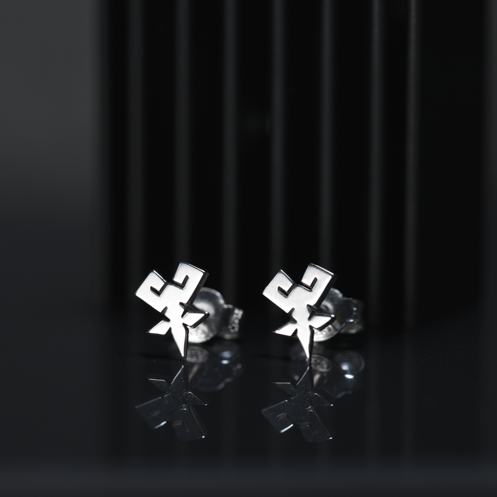 Shihan stud earrings worn, showing subtle and elegant everyday design